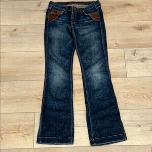 Sacred Women's Blue Jeans with Brown Leather Accents